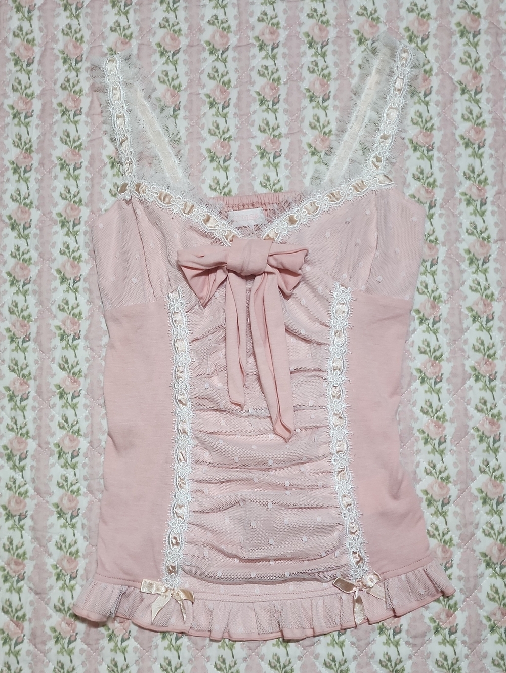 LIZ LISA 🎀 Blush Pink Lace-Trim Bow Camisole Top